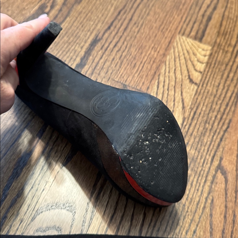 Jessica Simpson Black Suede Pumps with Red Accents size 8.5 M or 38.5 - Picture 3 of 8